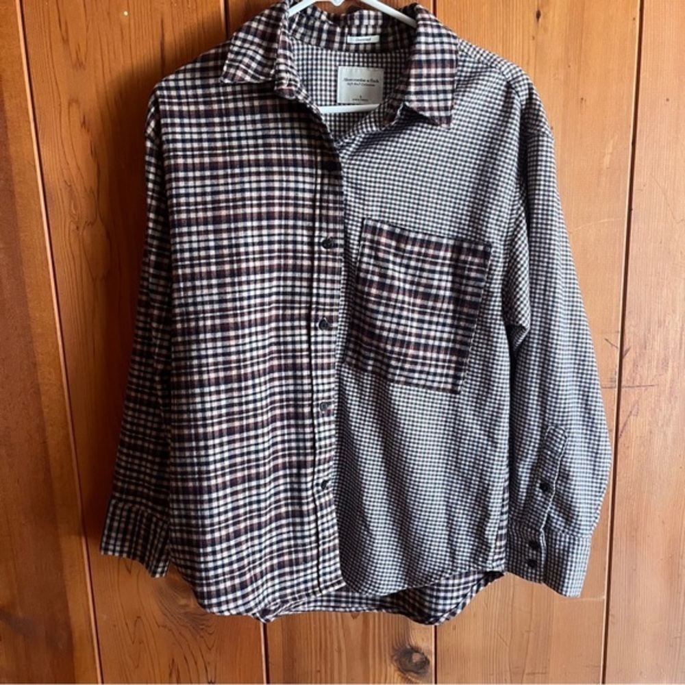 Abercrombie & Fitch Plaid and Checkered Button Down Shirt - Brown and Black